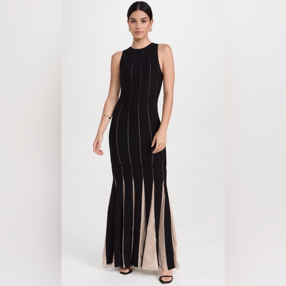 Line & Dot Kelli Pleat Sweater Dress | Black and Nude | Small | out of stock